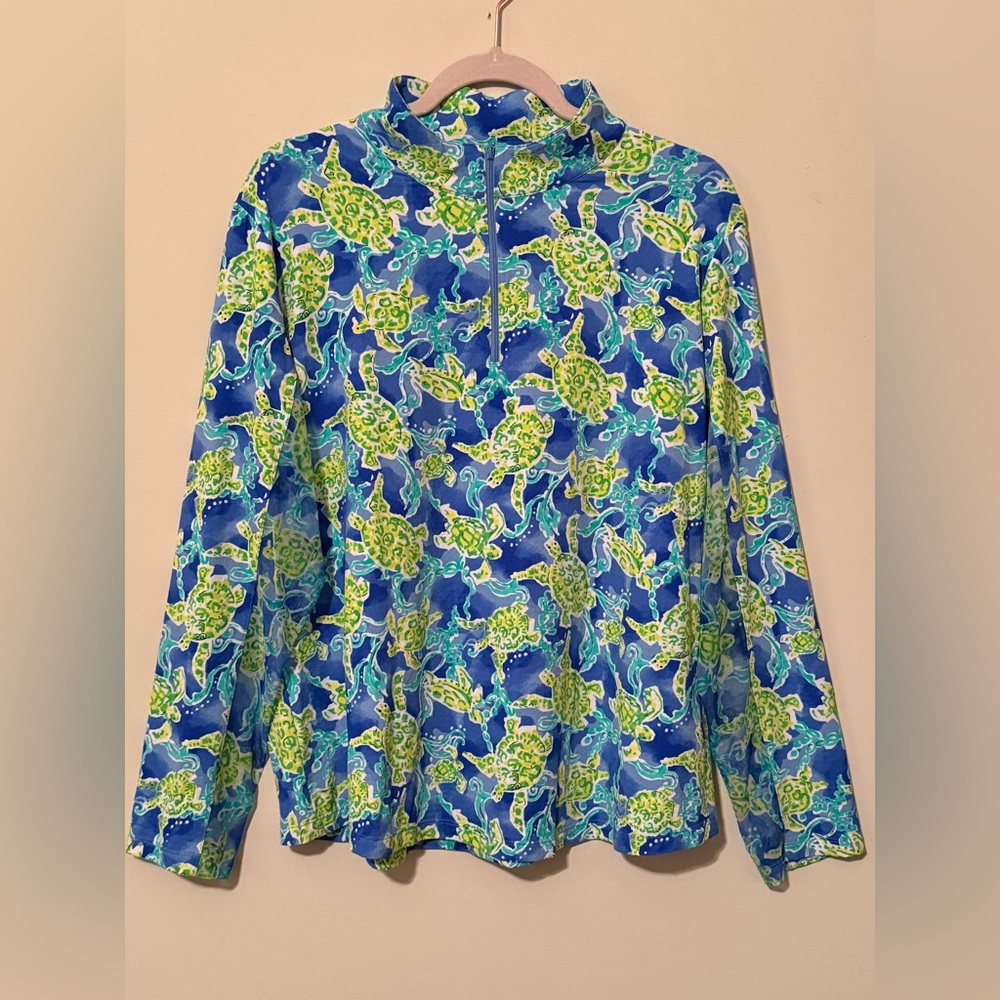 NEW IBKUL Turtles At Sea Print Long Sleeve Mock Neck Golf Top XXL - Picture 2 of 4